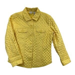 Chicos Quilted Jacket Womens 2 M Yellow Button Front Collared Long Sleeve‎